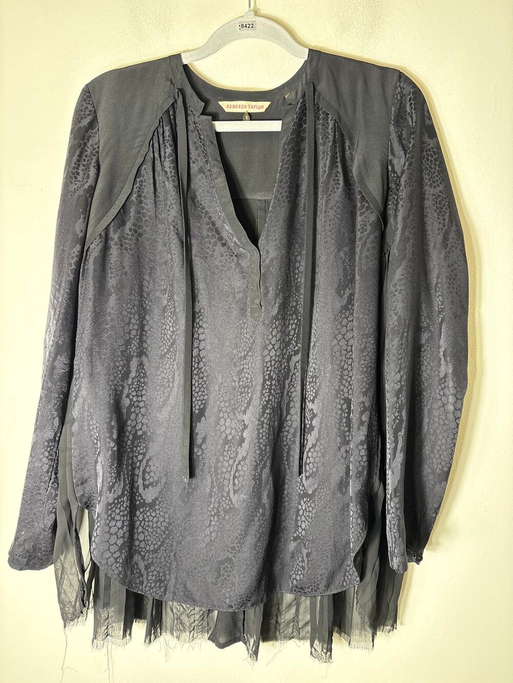 Rebecca Taylor Long Sleeve Silk Shirt with Sheer Pleated Back Sz 6